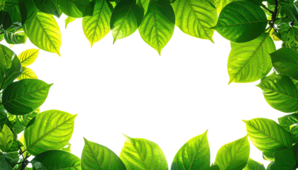 A vibrant border of lush, green leaves encircles a black, empty space, creating a natural frame