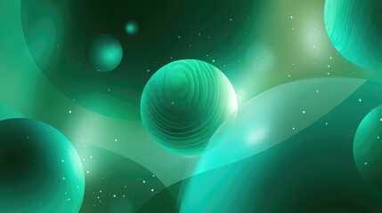Abstract green planets orbiting in dark space cosmos
