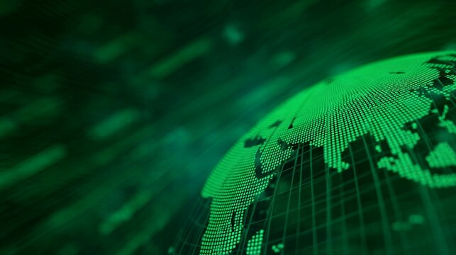 Digital globe with a green theme and data visualization elements.