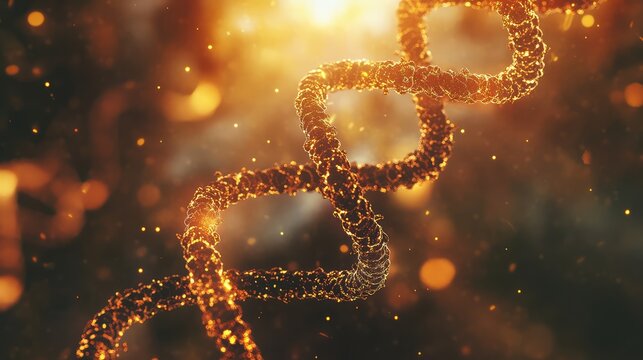 Golden dna helix structure illuminating genetic research