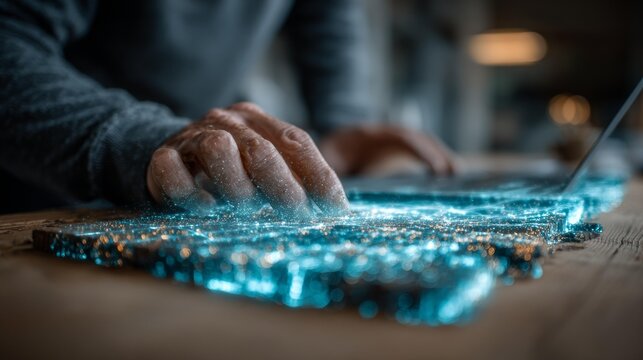 Engage with vibrant digital cityscapes on a laptop, exploring future technology with a touch of innovation and glowing connectivity for a brighter tomorrow