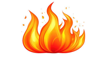 A vibrant illustration depicts flames, transitioning from reds to yellows. The fire emanates energy with dancing shapes and a dynamic, animated feel