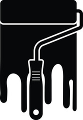 Paint Roller with Paint Silhouette. Black and White Icon Design Elements on Isolated White Background