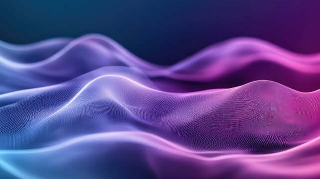 Digital wave particles creating abstract blue purple background