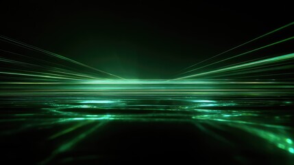 Green light trails streaming across digital data network
