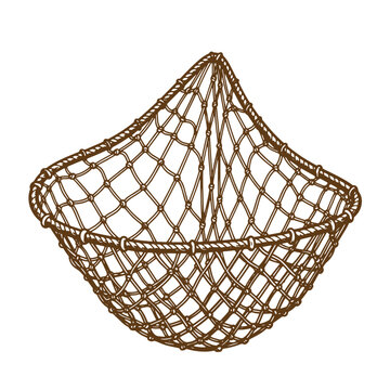 Hand drawn fishing net graphic vector illustration showing detailed vintage art style