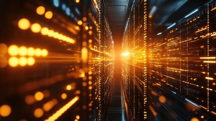 Digital data flowing through server room network