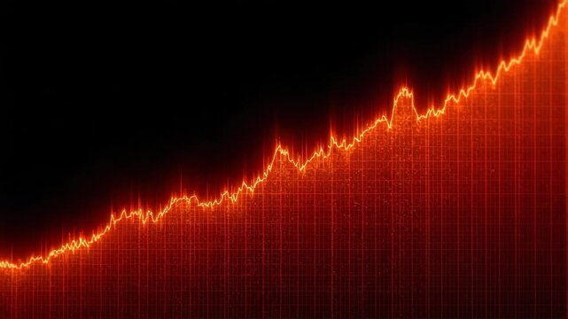 Financial Growth Trend: An illuminated line graph charts an upward trajectory, representing the dynamic rise of financial metrics against a deep black backdrop.