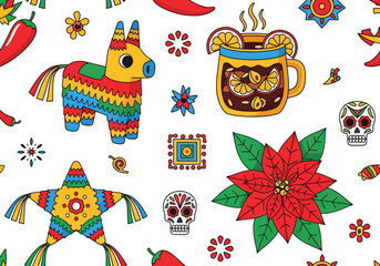 Festive cartoon illustrations of various pets and related objects, decorated for Christmas.