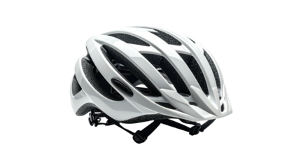 Glossy white bike helmet, angular vents, black interior