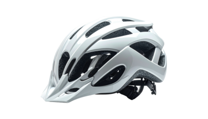 Glossy white helmet with multiple vents against a white backdrop