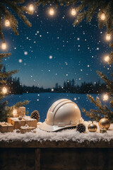 New Year's card with a construction helmet and decorations . Generative AI