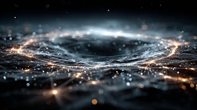 Dynamic digital network illuminating futuristic data flow with glowing particles and abstract connections, perfect for tech visuals