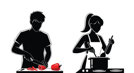 Cooking couple vector illustration kitchen food preparation art