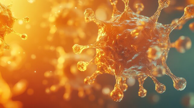 Virus cells spreading disease causing global pandemic