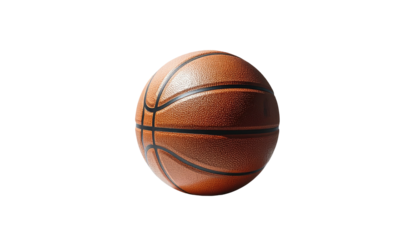 Orange basketball floats centered, seams visible, on black background