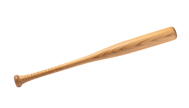 Wooden baseball bat resting diagonally on black