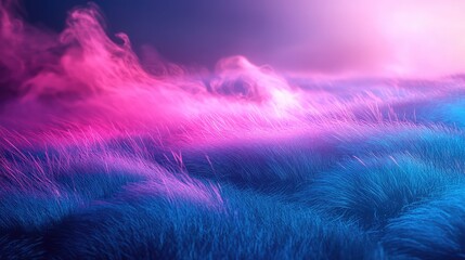 Abstract glowing neon grass field with mystical mist