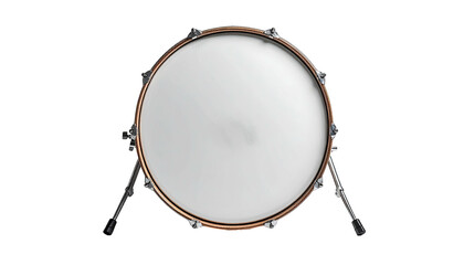 Top-down view of a bass drum with white head on a black backdrop