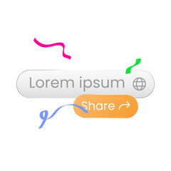 Elegant liquid glass style of a website link bar template with website icon and share button, symbolizing sharing a web URL