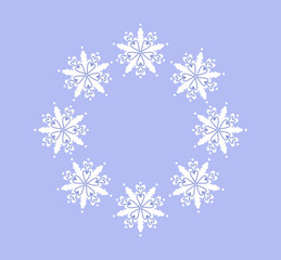 Winter design.Vector illustration snowflakes arranged in a circular frame. Snowflake wreath,  perfect for greeting cards and prints