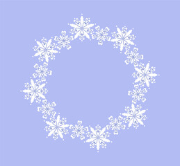 Vector illustration snowflakes arranged in a circular frame. Snowflake wreath,  perfect for greeting cards and prints,  Winter design.
