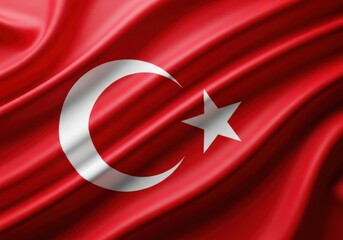 Obraz premium The turkish flag, a vibrant red background with a white crescent moon and star, elegantly draped and rippling in the wind