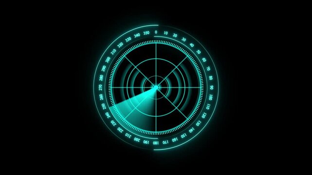 Abstract Hud call Rader animation. Glowing cyan color Rader concept. Radar point to detect enemy position. 