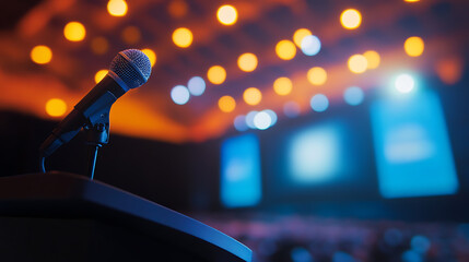 Blurred background of a speaker's podium