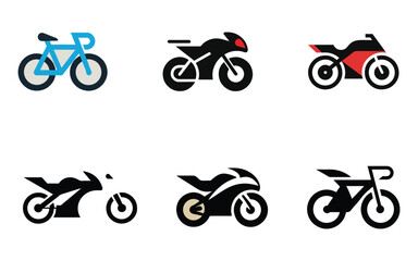 Obraz premium Collection of minimalist bicycle and motorcycle icons representing transportation and active lifestyle choices ideal for graphic design elements