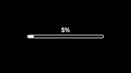 5% loading bar error icon animation on a black background.