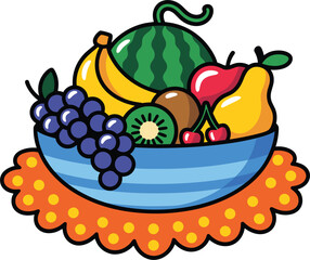 Bowl of Assorted Fruits on a Decorative Mat variety healthy