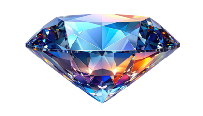 Glistening, faceted diamond gemstone on solid black background