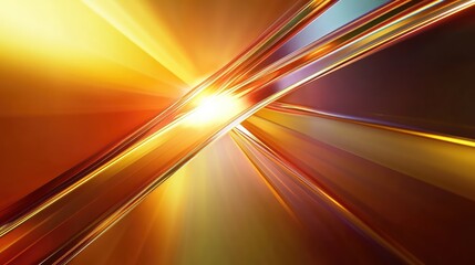 Abstract golden light rays shining through intersecting lines