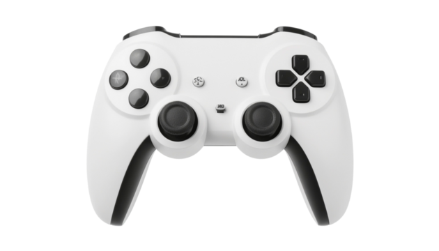 White gamepad floating on transparent background, ready for gaming action