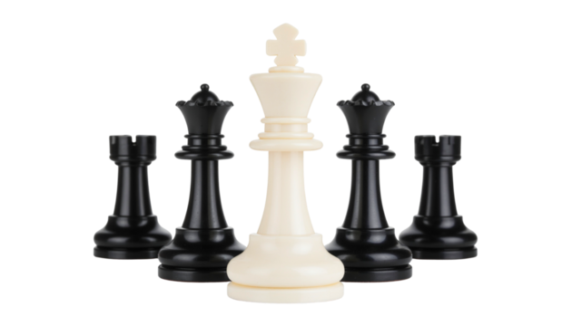 White king chess piece standing out from black chess pieces