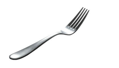 Silverware shiny fork isolated against a stark black backdrop