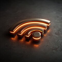 Network connectivity icon with glowing orange accents digital art modern technology dark background abstract view