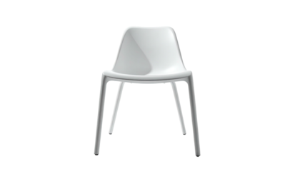 White plastic chair with smooth curves against a black backdrop