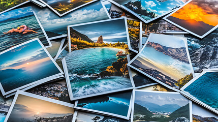 A collection of travel photographs stacked on top of each other. 