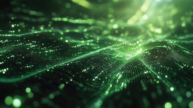 Green digital fiber optic network sending computing data