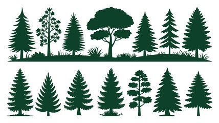 Set of forest tree silhouettes