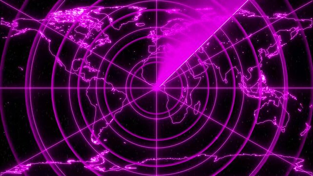 Glowing neon purple radar screen. Abstract Hud call Rader concept. Radar point dictated to the enemy position. Digital realistic Technology radar animation.