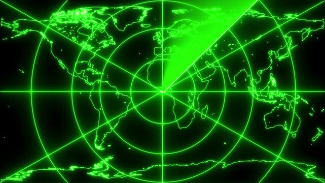 Glowing neon green radar screen. Abstract Hud call Rader concept. Radar point dictated to the enemy position. Digital realistic Technology radar animation.