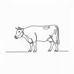 Obraz premium Cow vector illustration art, white cow with a black mane, Cow animal continuous one line drawing minimalism design Editable stroke