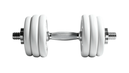 White dumbbell, weightlifting equipment on transparent background