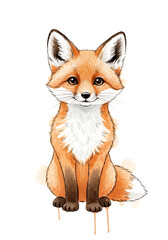 Obraz premium Adorable fox cub sitting pretty, perfect for children's books and nature illustrations, a charming animal friend with a gentle expression and playful vibe