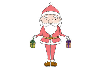 サンタクロースがプレゼントを両手に持っているカラーイラスト