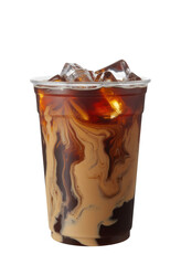 Swirled iced coffee beverage isolated on a transparent background