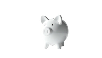 White piggy bank stands against solid black background